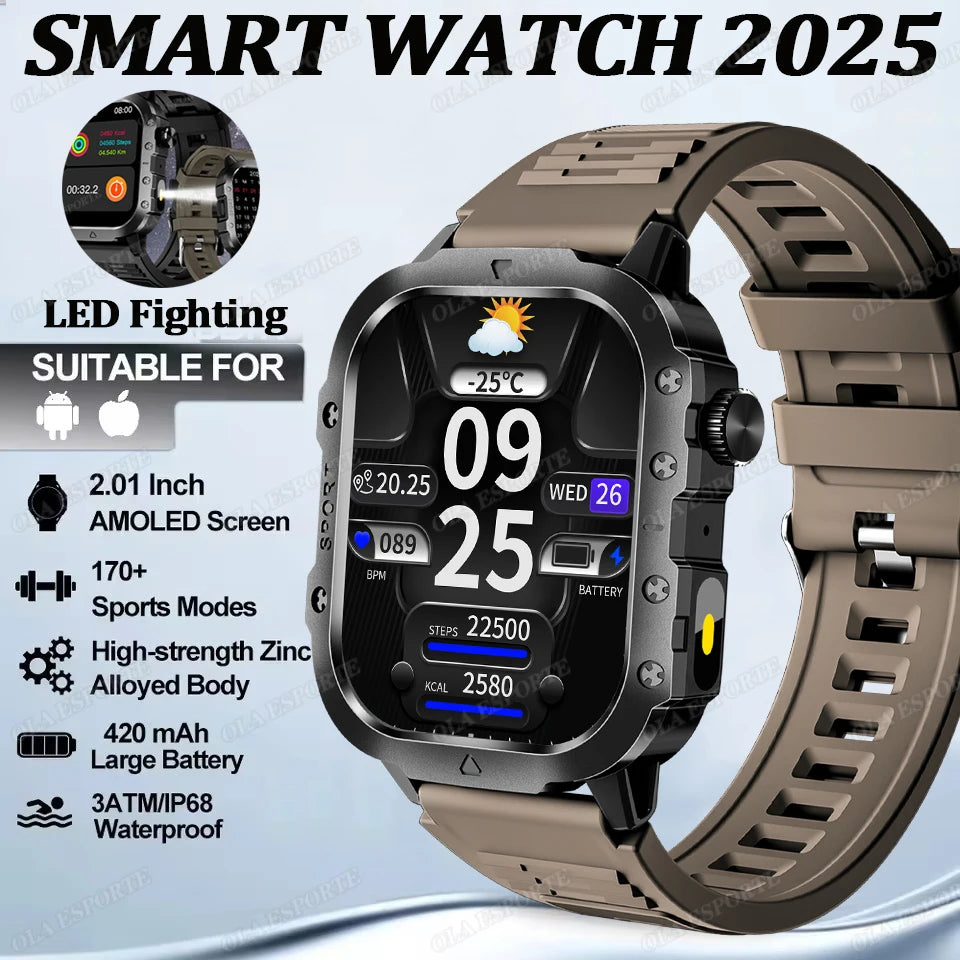 Outdoor Sports Smart Watch GPS Trackr 3ATM Flashlight 1.96" HD Display Screen Bluetooth Call Health Monitor Men Fitness Watches