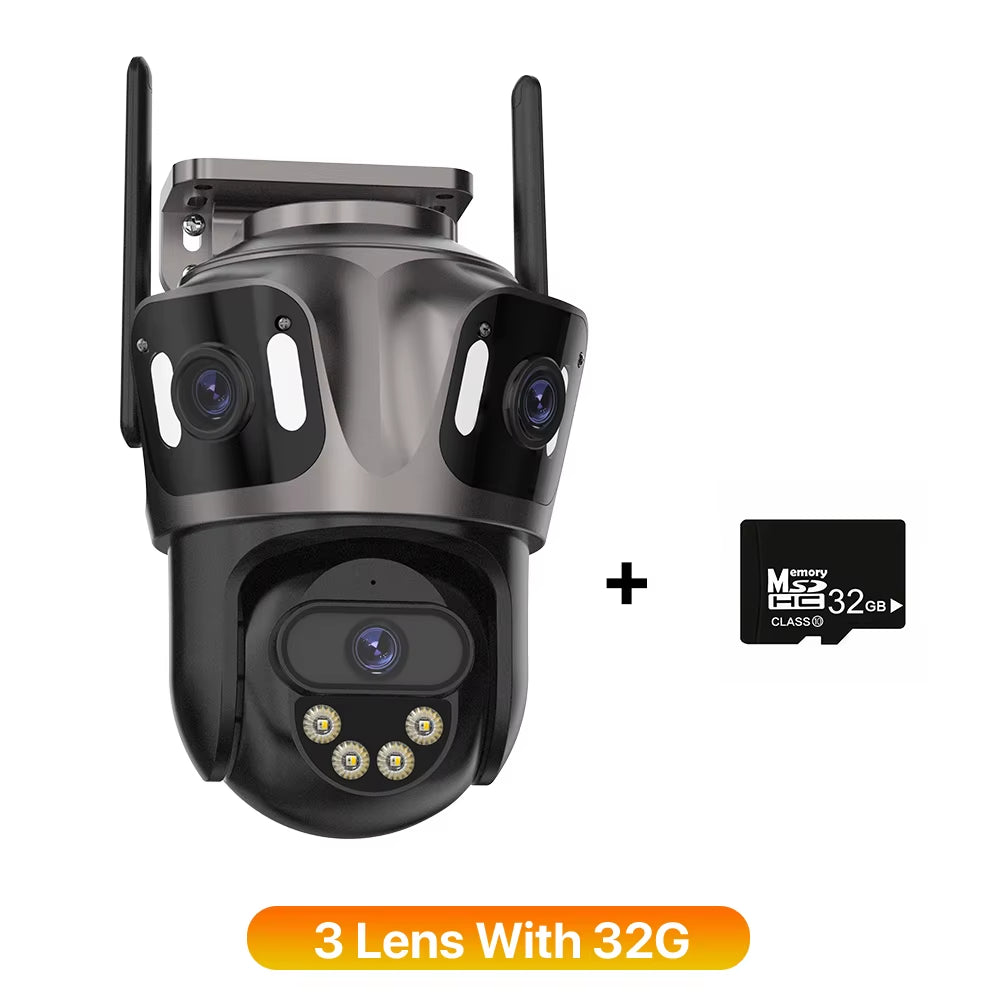 Three Screen WIFI IP Camera Outdoor 4K Dual Lens PTZ Camera Ai Human Detection IP66 Waterproof CCTV Video Security Camera Icsee