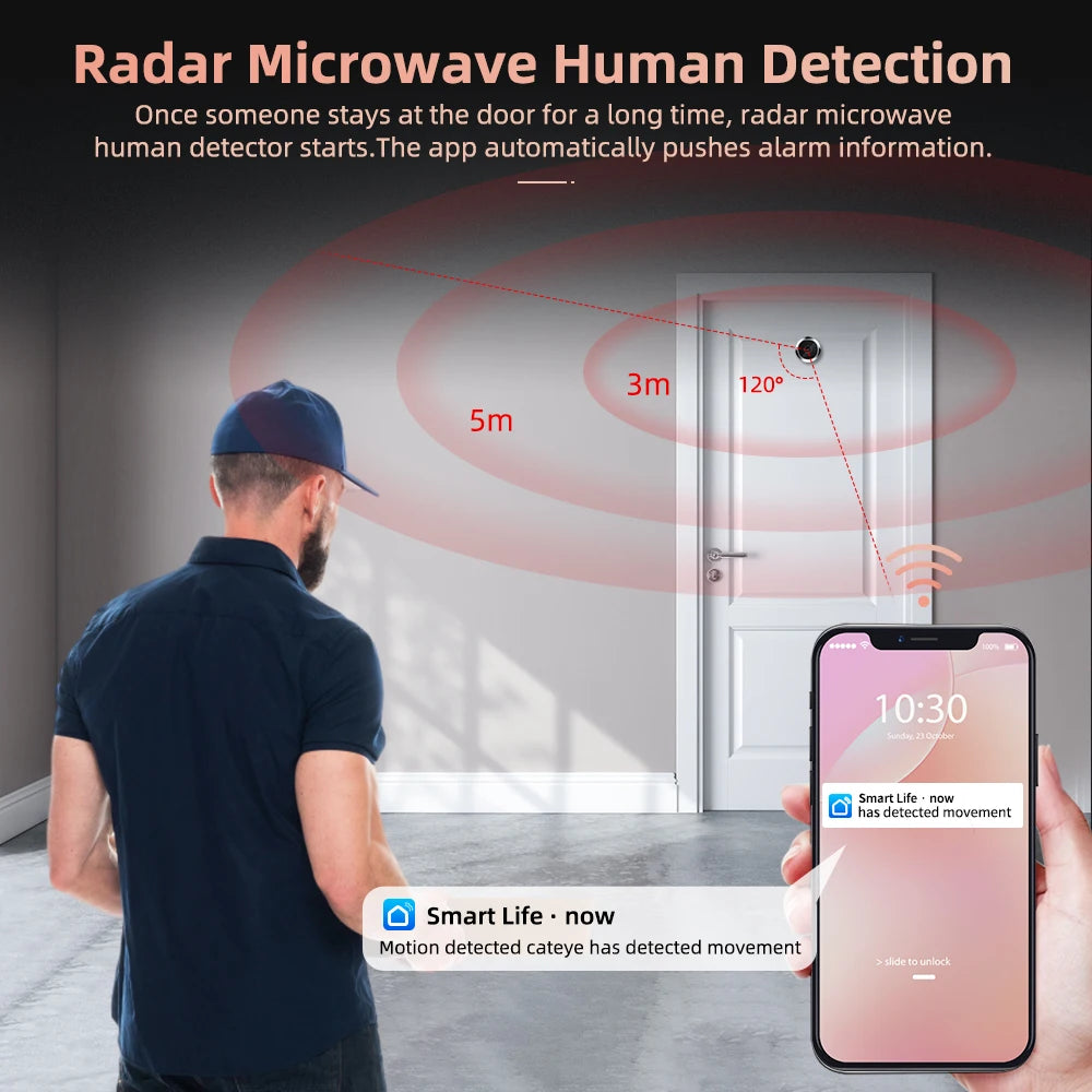 Wifi Doorbell 120 Degree Wide Angle Peephole Doorbell 1080P Digital Doorbell Viewer Motion Detection
