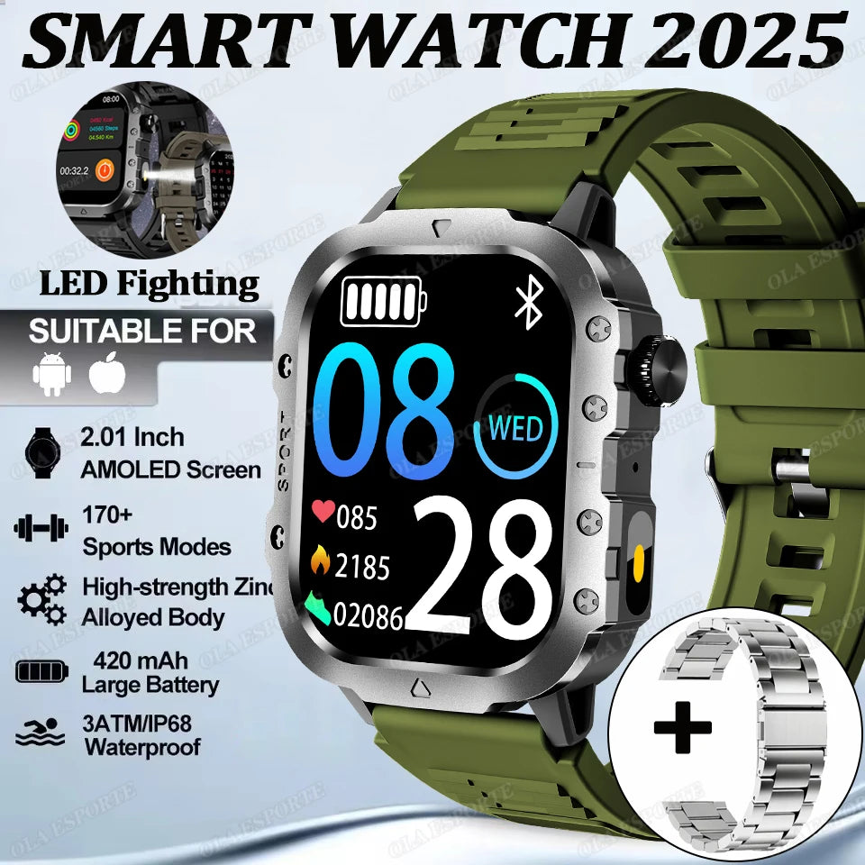 Outdoor Sports Smart Watch GPS Trackr 3ATM Flashlight 1.96" HD Display Screen Bluetooth Call Health Monitor Men Fitness Watches