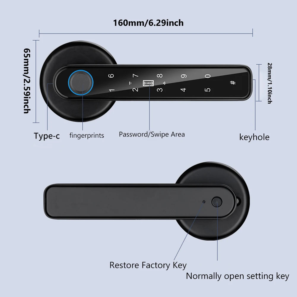 TY TTLOCK Control Smart Door Lock Password Fingerprint Lock Bluetooth Smart Home Digital Electronic Lock Security Protection