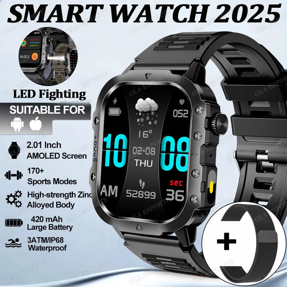 Outdoor Sports Smart Watch GPS Trackr 3ATM Flashlight 1.96" HD Display Screen Bluetooth Call Health Monitor Men Fitness Watches
