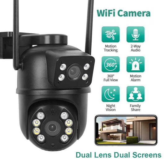 8MP 4K Dual Lens Dual Screens PTZ Wifi Camera AI Human Detection Wireless Outdoor CCTV Security IP Camera