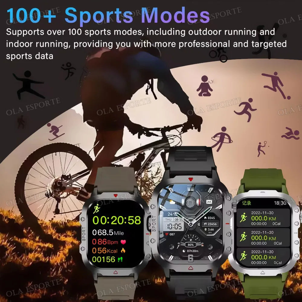 Outdoor Sports Smartwatch New 2025 2.01 Inch HD Screen LED Flashlight Bluetooth Talking Smart Watch for Men Women Holiday Gift