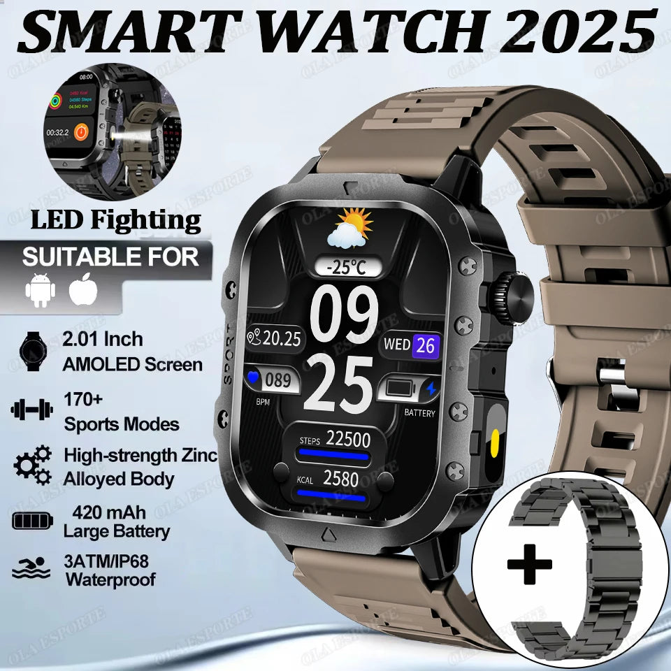 Outdoor Sports Smart Watch GPS Trackr 3ATM Flashlight 1.96" HD Display Screen Bluetooth Call Health Monitor Men Fitness Watches